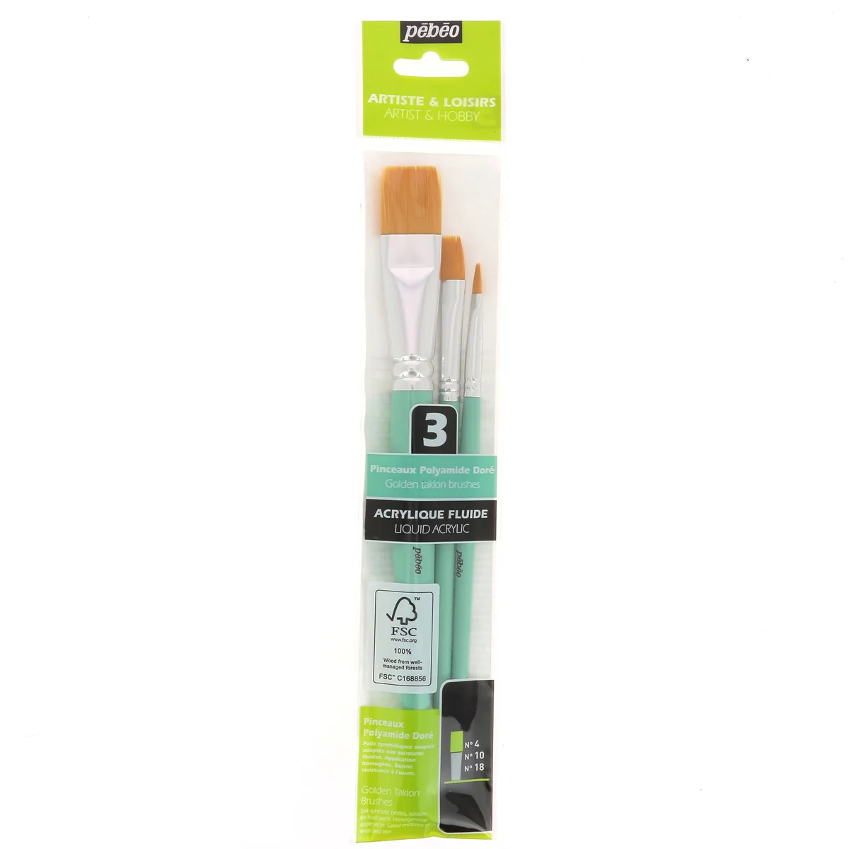 Set de 3 pinceaux acrylique polyamide doré - Plats - Pébéo - Image 3