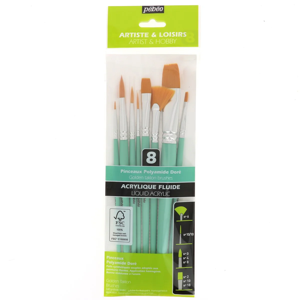 Set de 8 pinceaux acrylique polyamide doré - Assortiment - Pébéo - Image 4