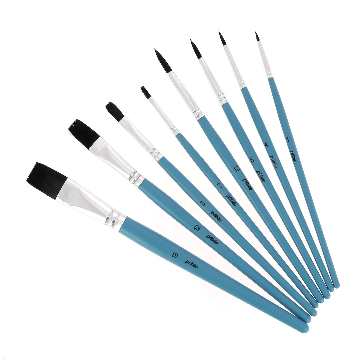 Set de 8 pinceaux aquarelle imitation petit-gris - Ronds et Plats - Pébéo