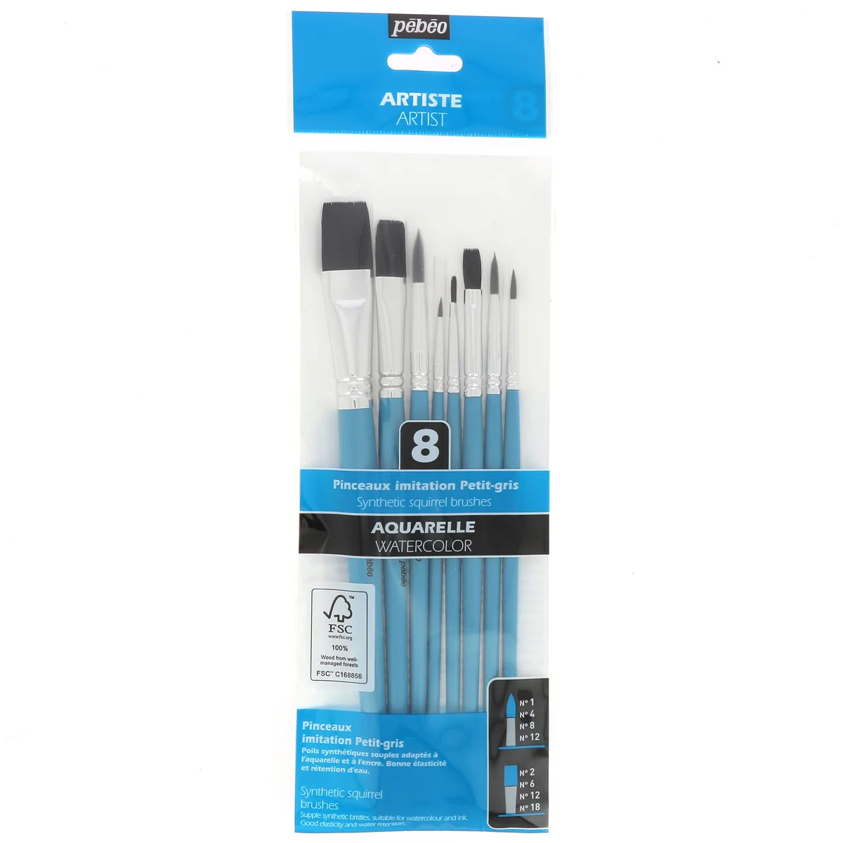 Set de 8 pinceaux aquarelle imitation petit-gris - Ronds et Plats - Pébéo - Image 2