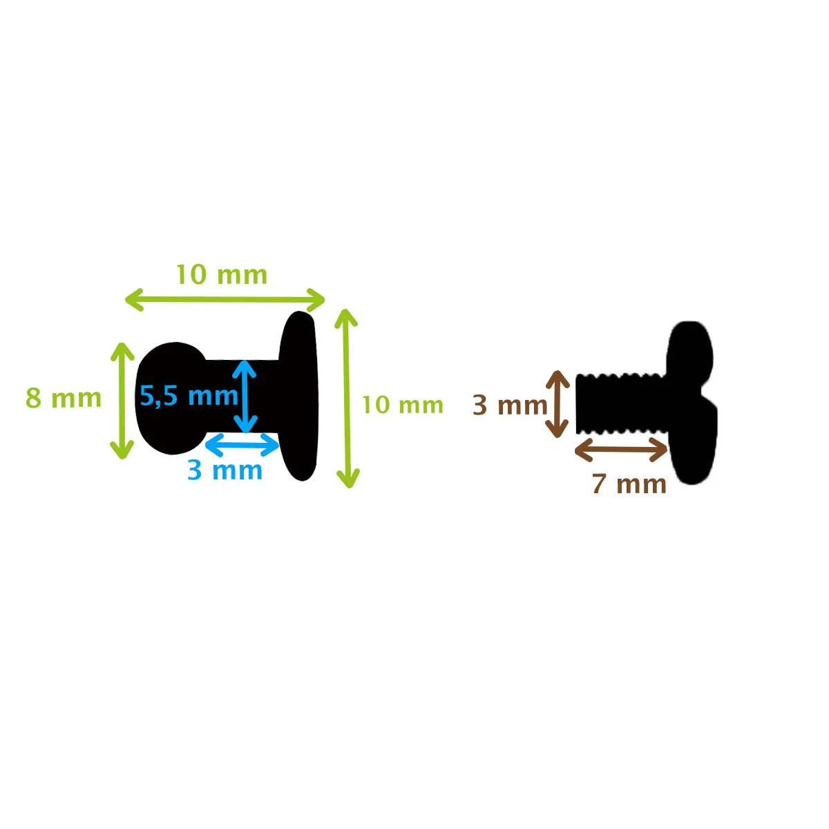 Bouton de col court C80 100% laiton - Boule 8mm avec vis 3x7mm - 11311 - Image 2