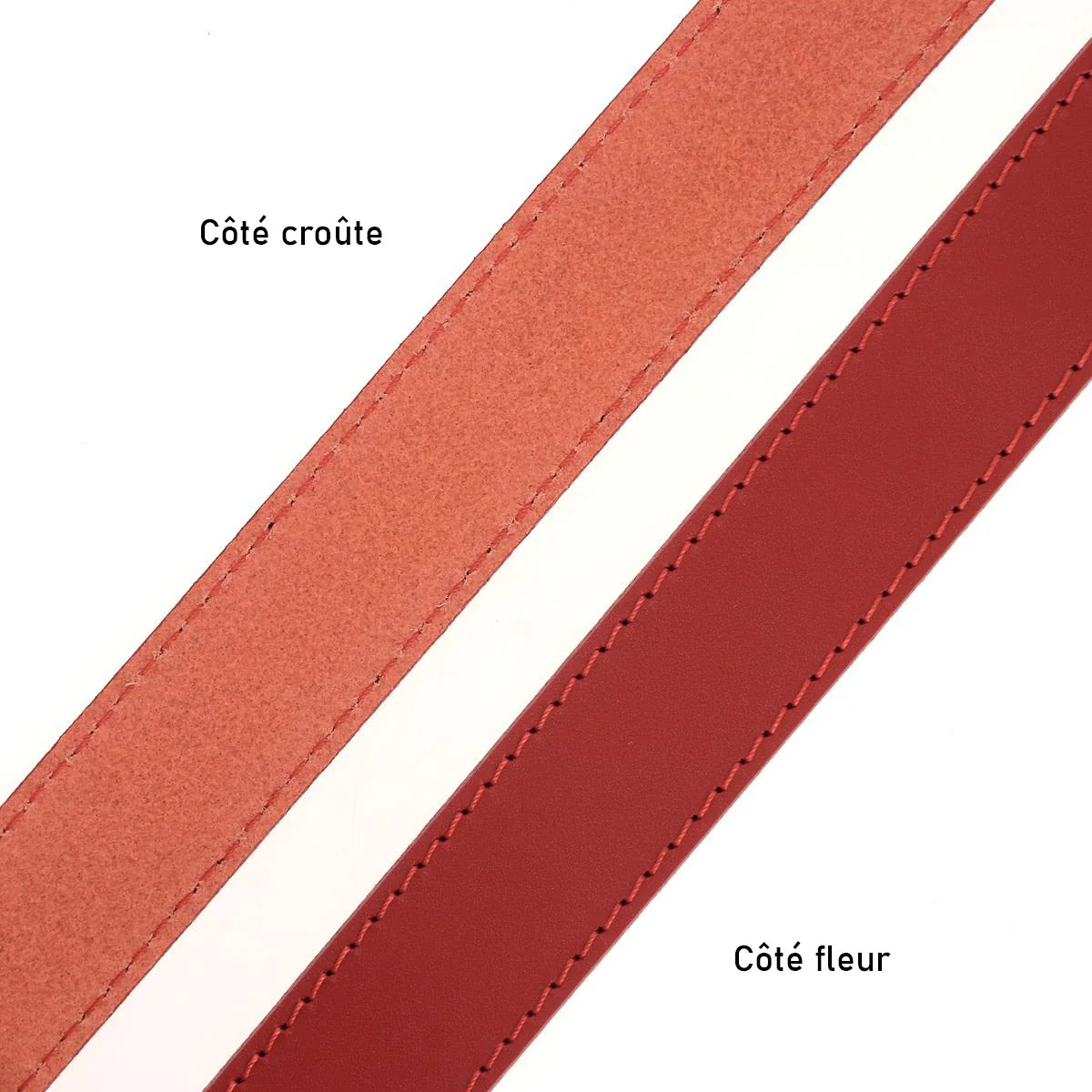 Ceinture cousue en cuir de croupon tannage végétal- ROUGE VIF - Image 3