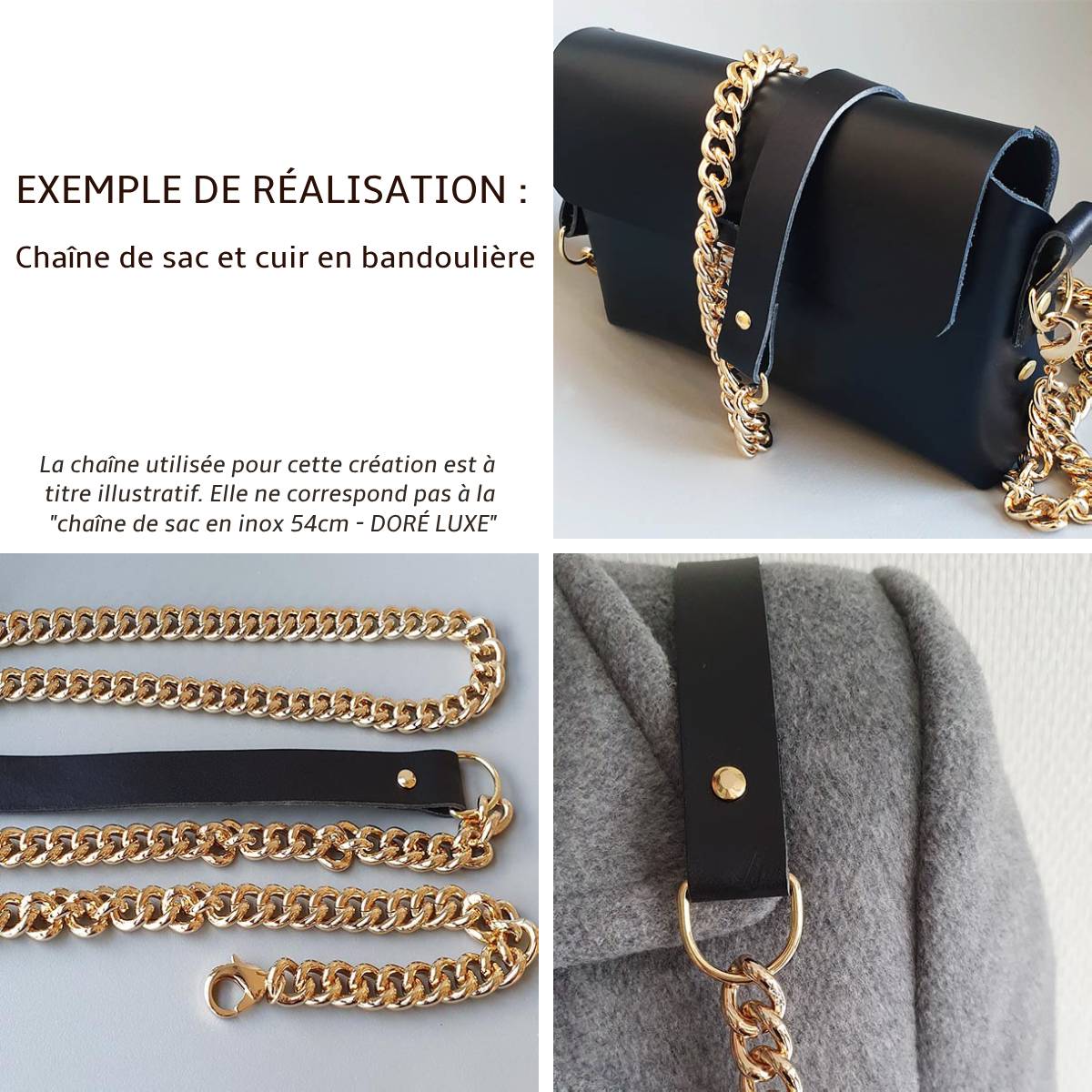 Chaîne de sac en inox 52cm - DORÉ LUXE - Image 3