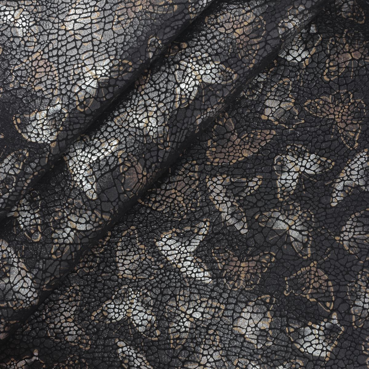 Croûte de cuir de veau - Velours papillon effet craquelé - NOIR O64 - Image 2