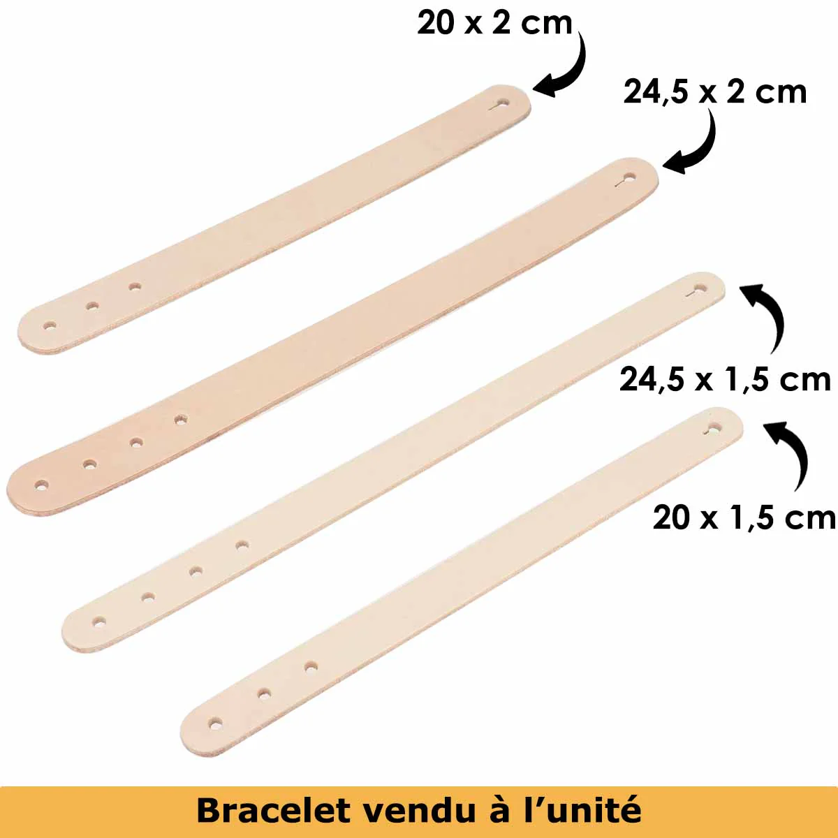 Découpe pour BRACELET en cuir naturel à personnaliser - taille ENFANT - 20 x 1,5 cm - Image 4