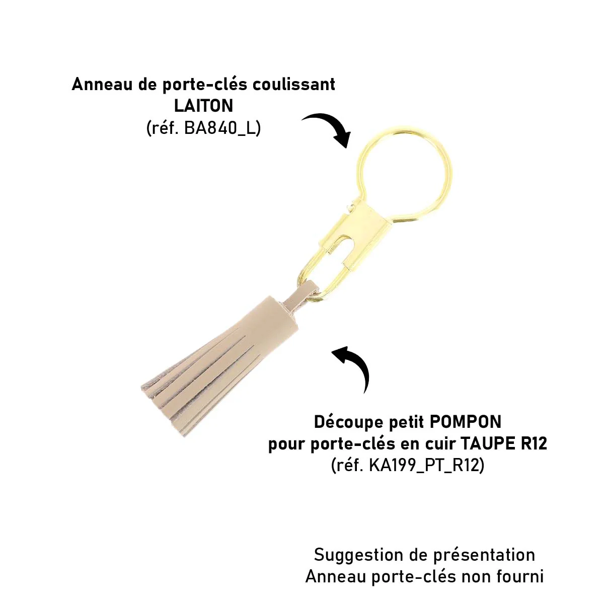 Découpe POMPON pour porte-clés en cuir TAUPE R12 - Image 2