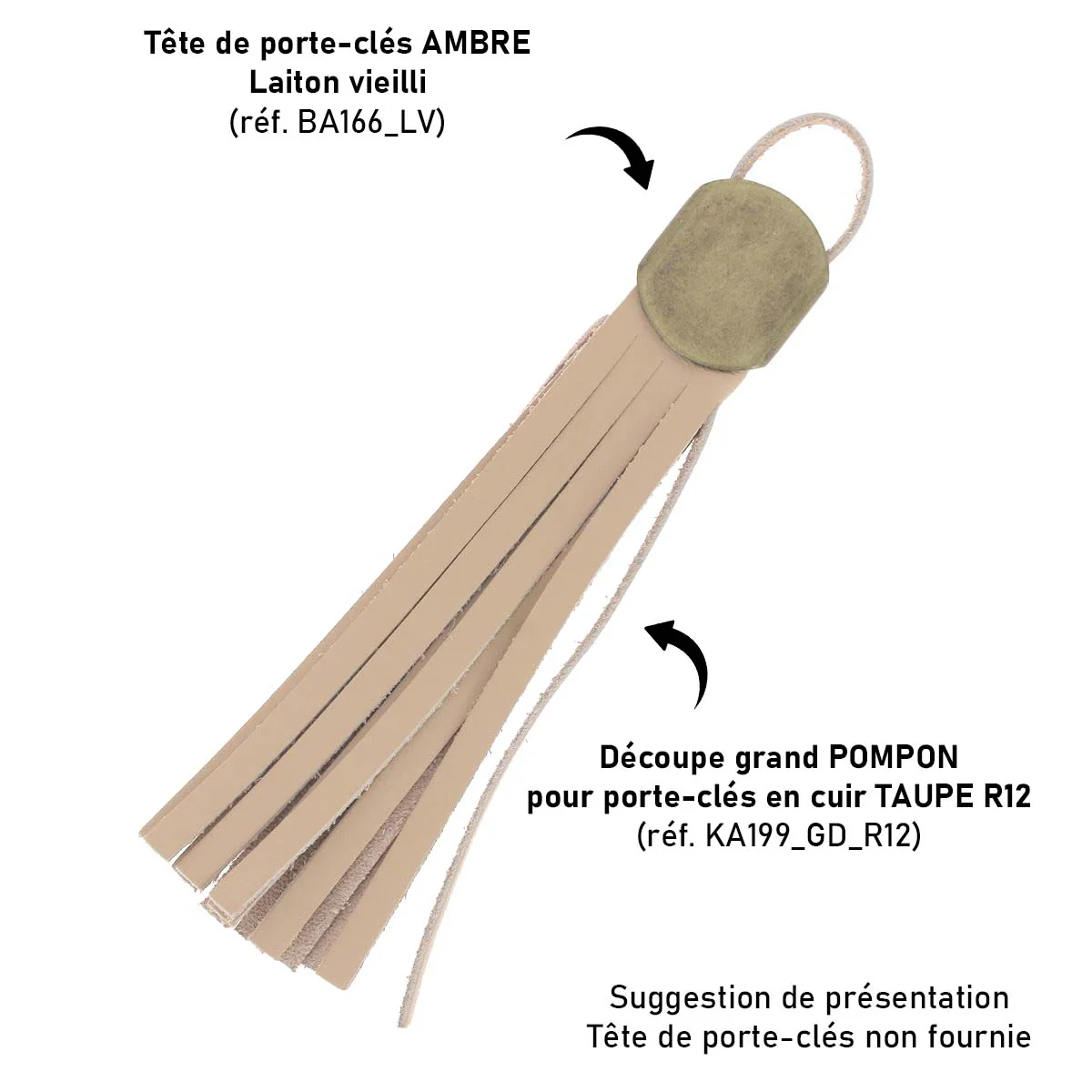 Découpe POMPON pour porte-clés en cuir TAUPE R12 - Image 4