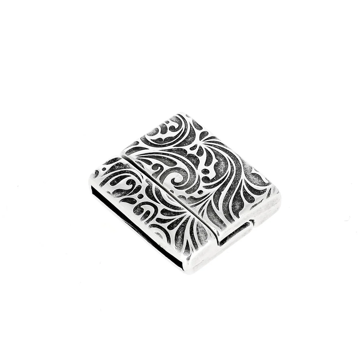 Fermoir bijou aimanté - FLORAL - Lacet plat 20mm - ARGENT VIEILLI - Image 3