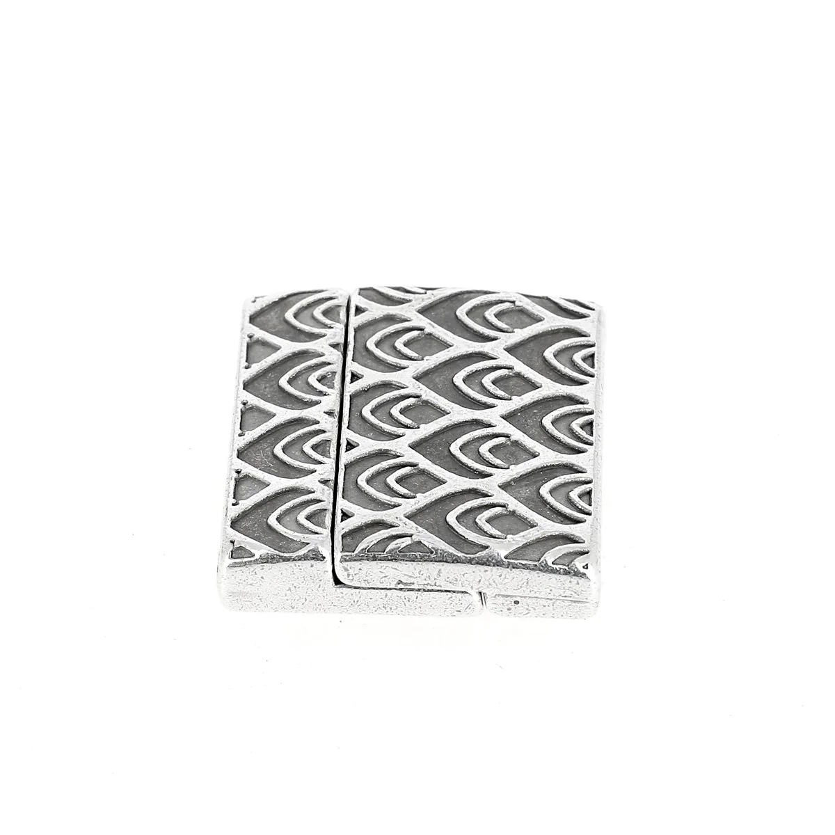 Fermoir bijou aimanté - PLUMES DE PAON - Lacet plat de 20 mm - Argent vieilli