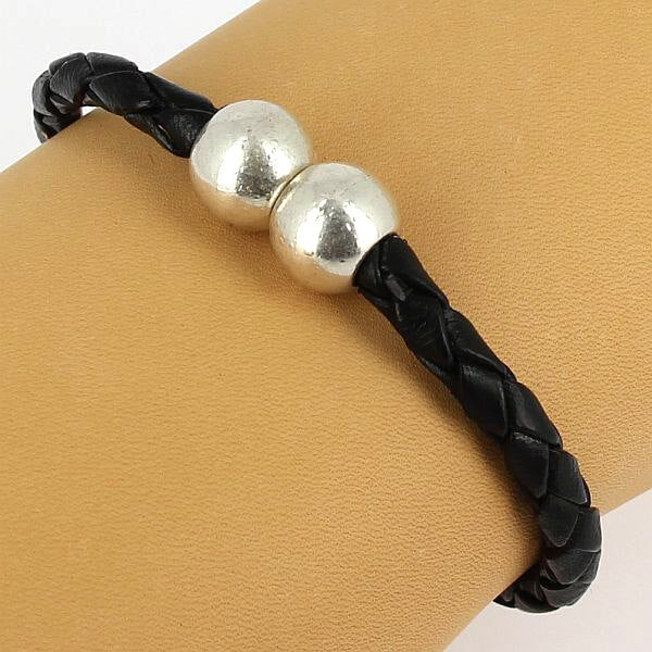 Fermoir bijou - Boules aimantées - Argent vieilli - Lacet en cuir 5 mm