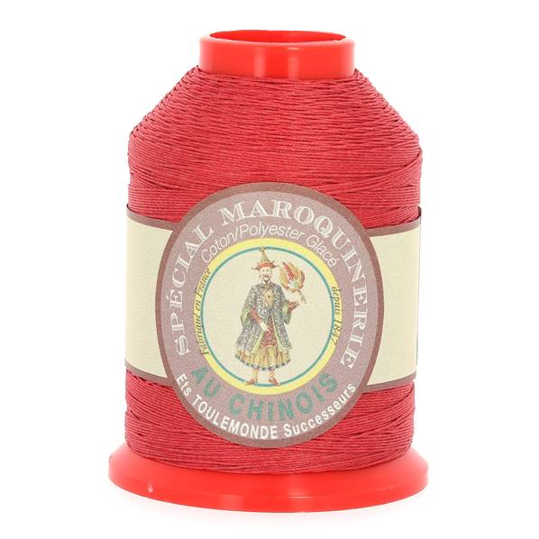 Bobine de 500m de fil polyester coton spécial maroquinerie - 28/4 - 0,52mm Rouge 128
