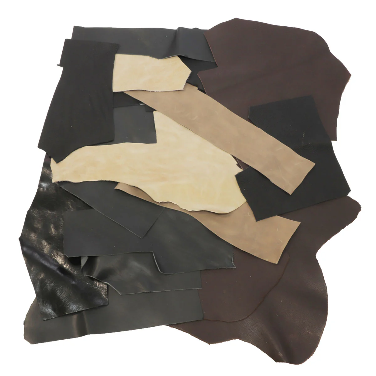 Lot de 1 kg de chutes de cuir divers - NOIR et MARRON