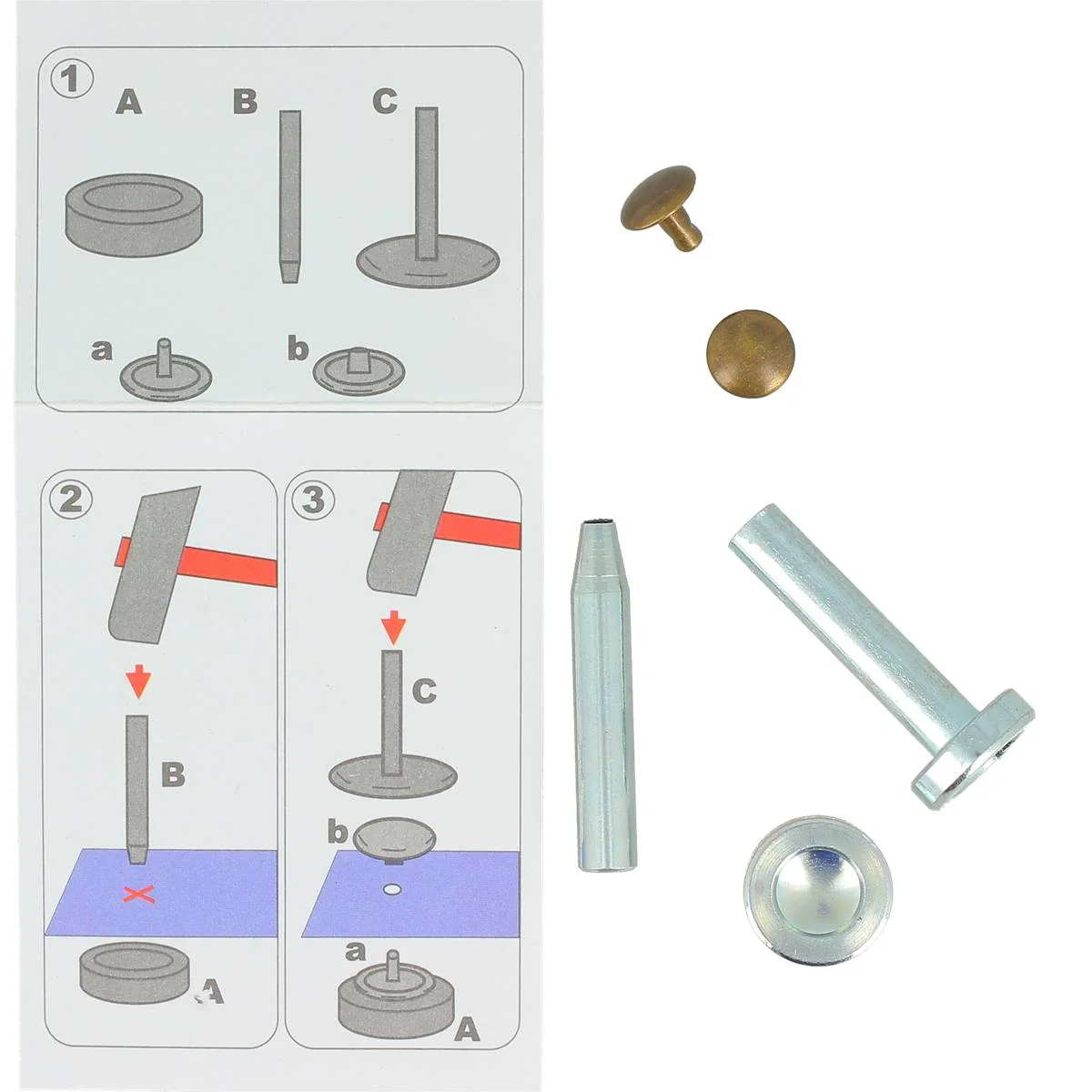 Kit de 24 rivets T4 DOUBLE CALOTTE et outils de pose - 9mm - Image 3