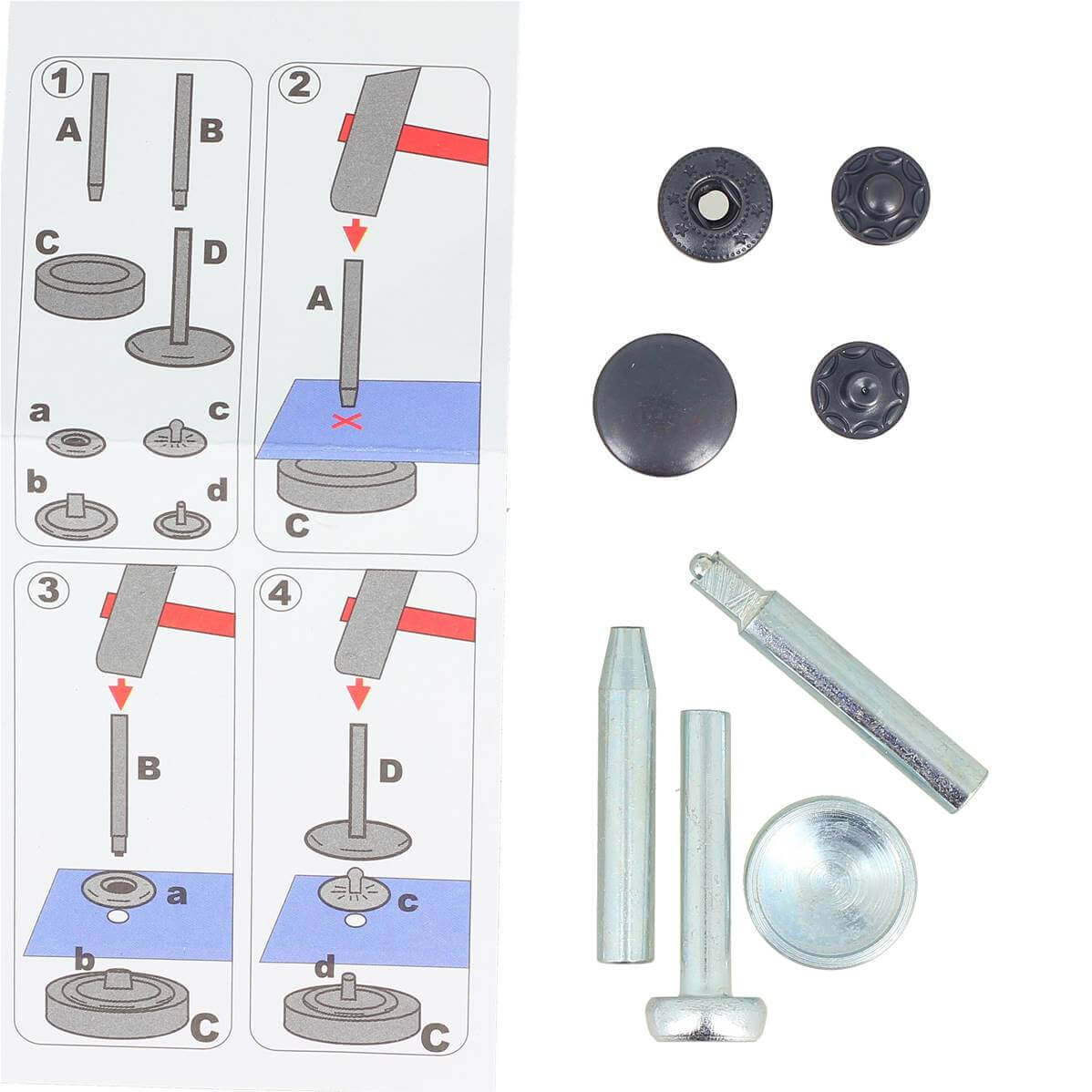 Kit de 10 boutons pression et outils de pose - 15mm - Image 9