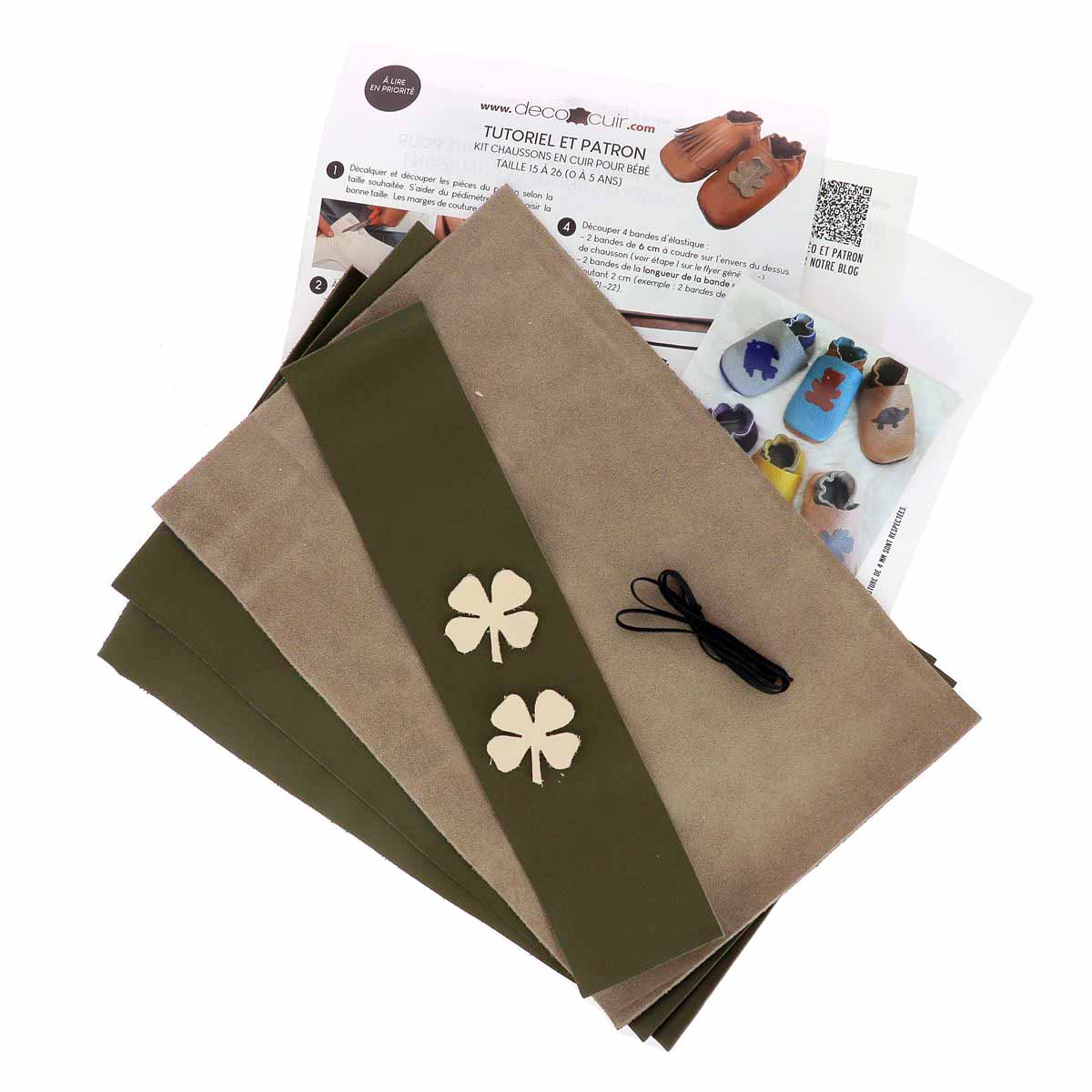 Kit DIY Chaussons en cuir pour bébé avec Trèfle - KAKI - Image 2
