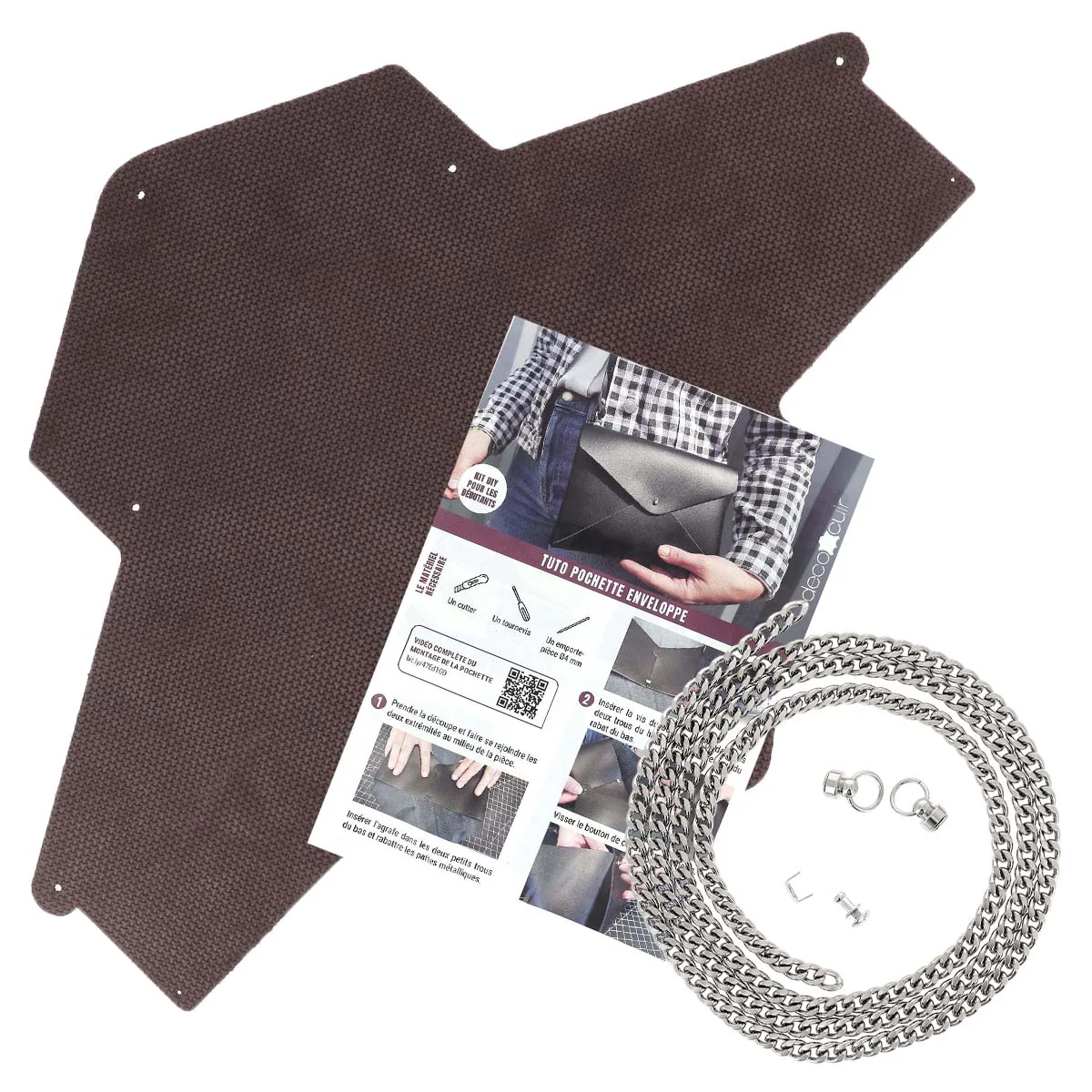 Pochette ENVELOPPE en croûte de cuir structuré MARRON ACAJOU à personnaliser - Image 5