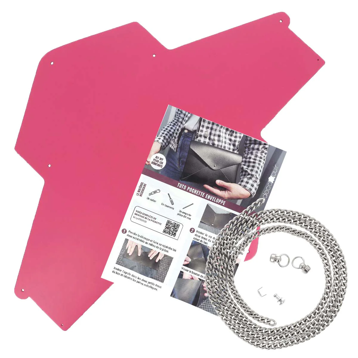 Pochette ENVELOPPE en cuir ROSE FRAMBOISE à personnaliser - Image 5