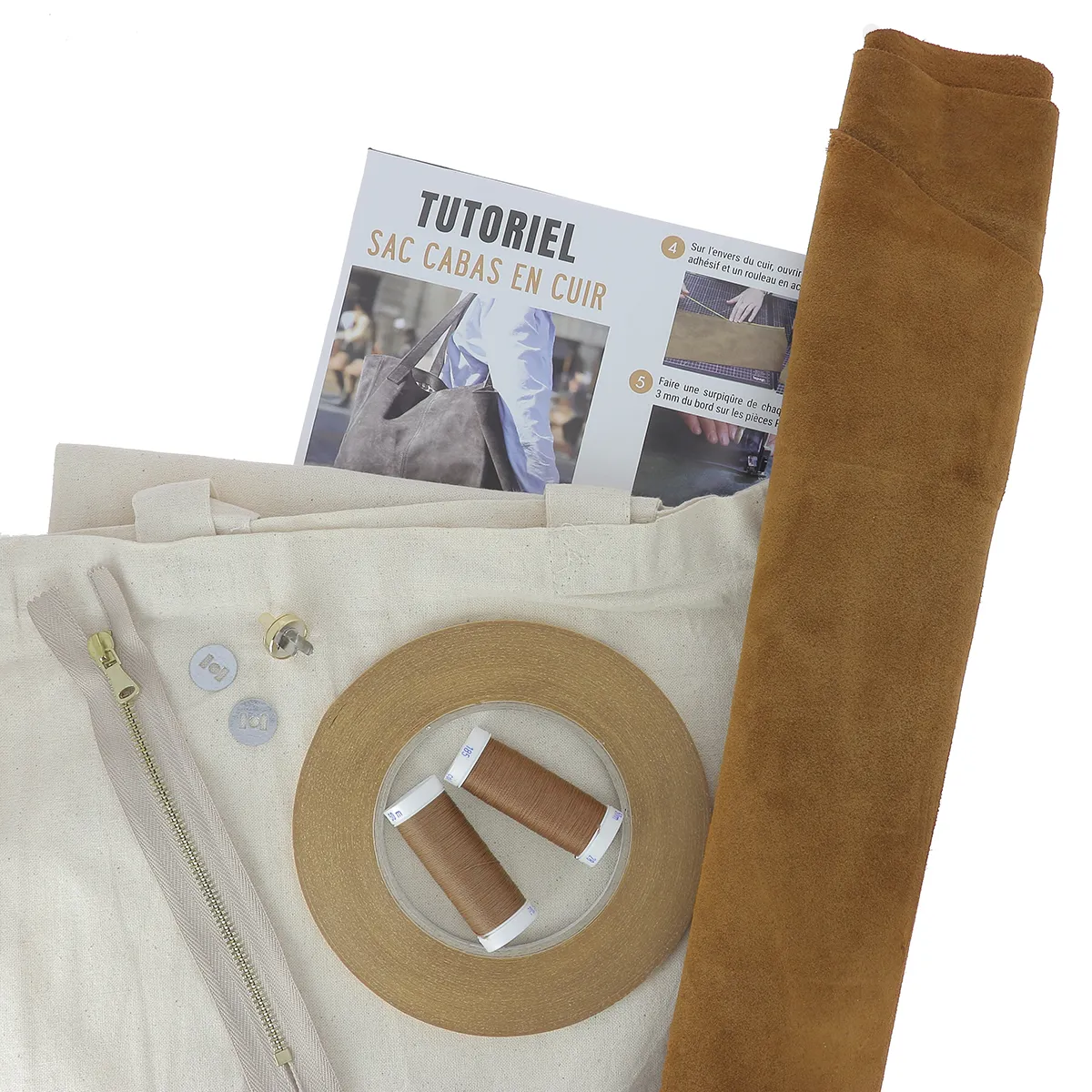 Kit DIY - Sac cabas en croûte de cuir - MARRON CLAIR N52 - Image 3