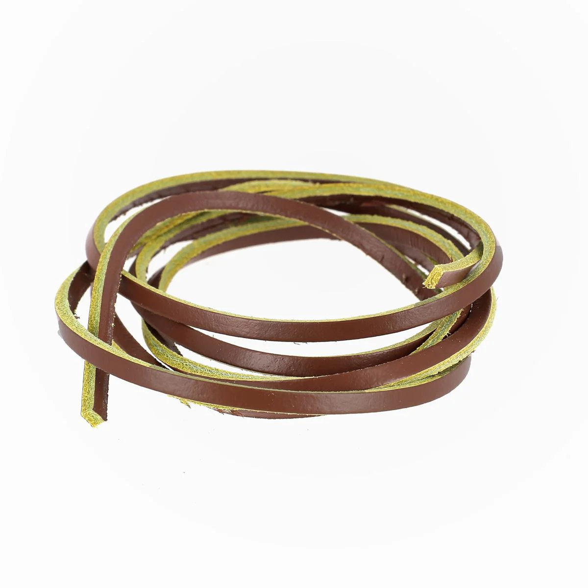 Lacet en cuir Carré - Largeur 2,8mm - Longueur 1,20m - MARRON ET JAUNE