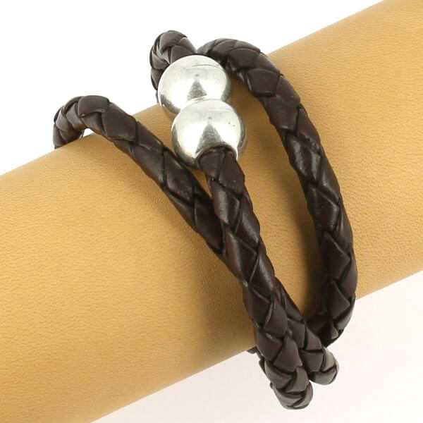 Lacet en cuir pigmenté Rond tressé - CHOCOLAT - Image 2