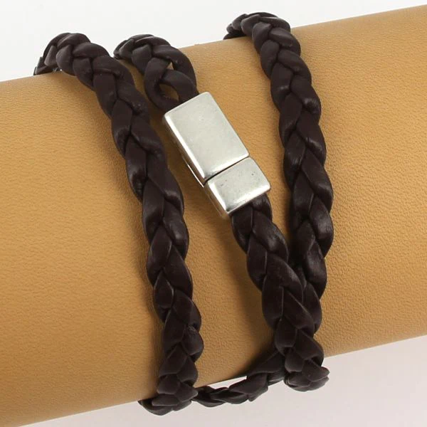 Lacet en cuir pigmenté Plat tressé - CHOCOLAT - Image 2