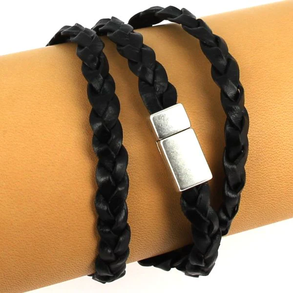 Lacet en cuir pigmenté Plat tressé - NOIR - Image 10