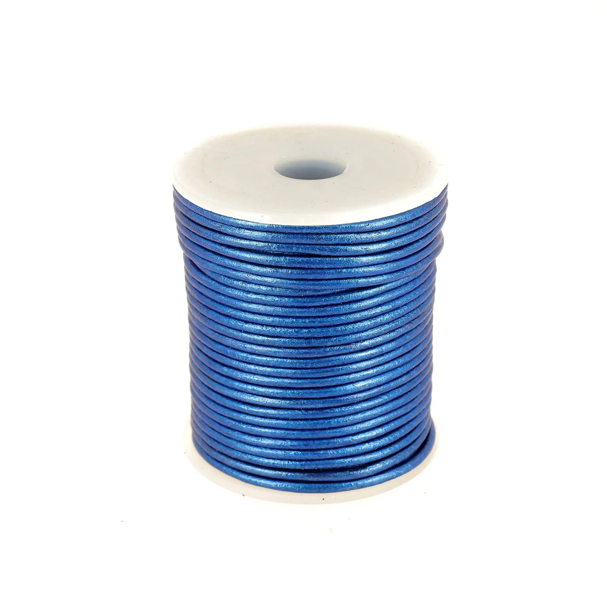 Lacet en cuir Rond - Diamètre 2mm BLEU MÉTALLIQUE 1 mètre de lacet