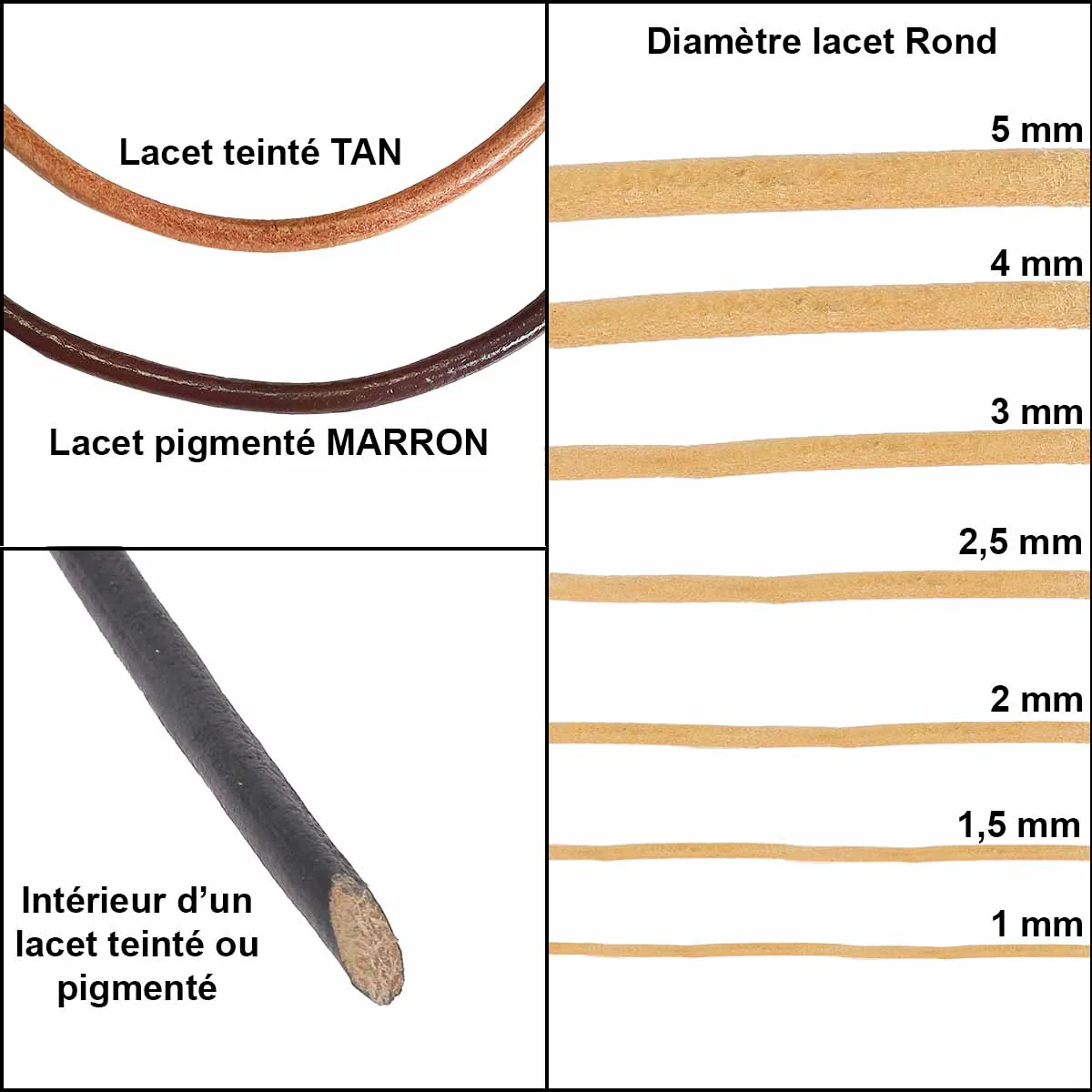 Lacet en cuir Rond - Diamètre 2mm CHOCOLAT 1 mètre de lacet - Image 3