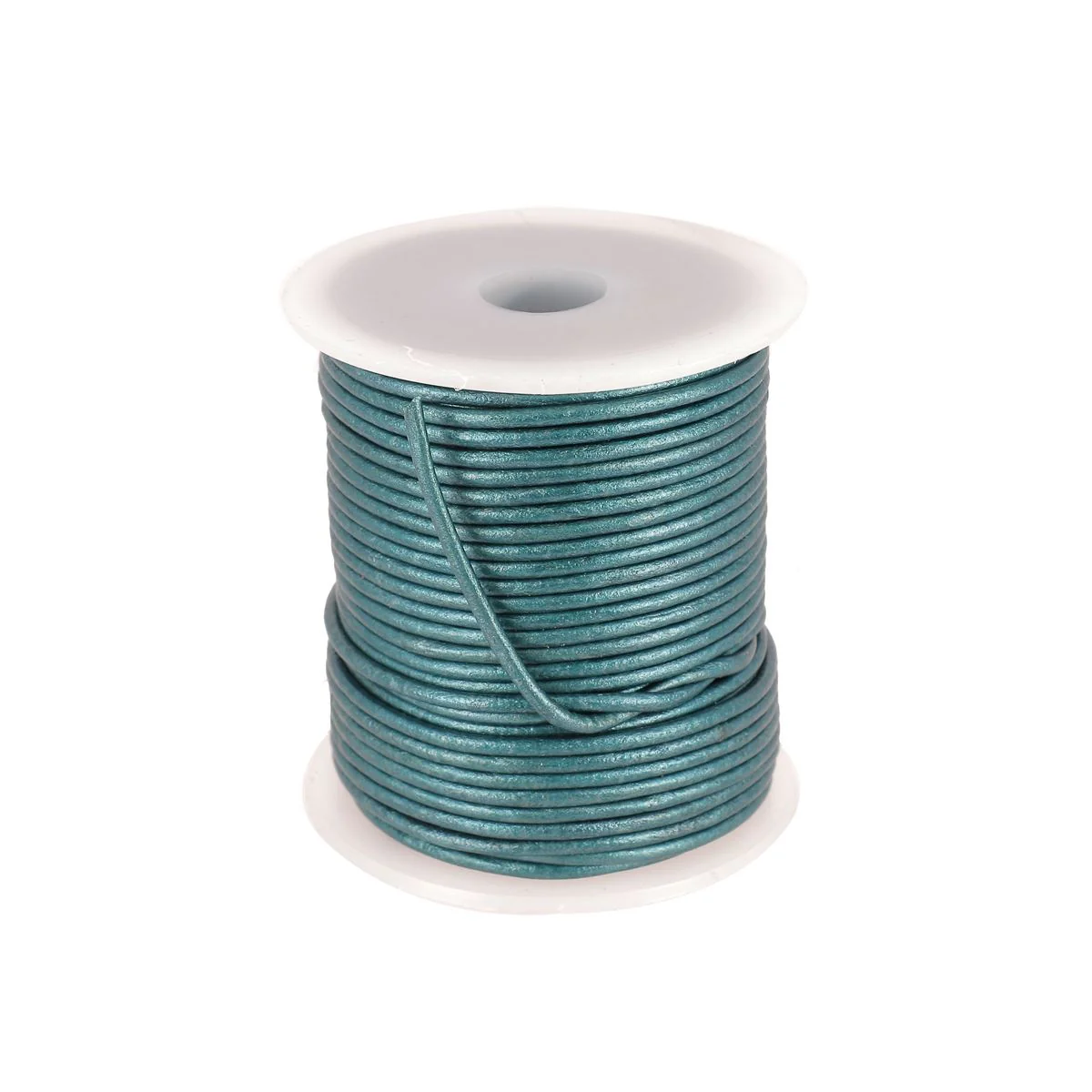 Lacet en cuir Rond - Diamètre 2mm TURQUOISE MÉTALLIQUE 1 mètre de lacet