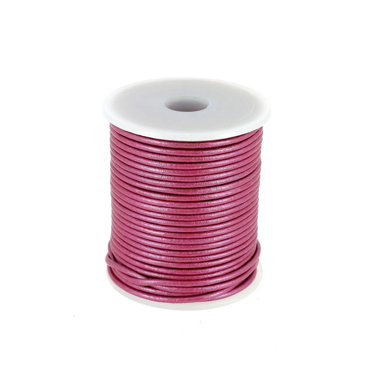 Lacet en cuir Rond - Diamètre 2mm ROSE FUCHSIA MÉTALLIQUE 1 mètre de lacet