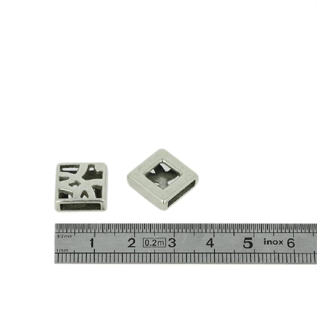 Coulissant CARRE DÉCORATIF - Lanière de 10 mm - ARGENT VIEILLI - Image 2