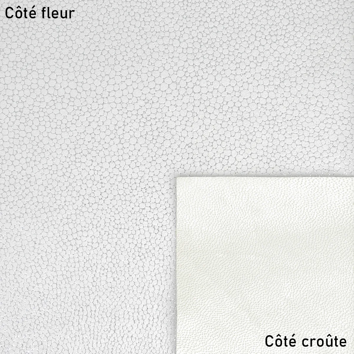 Peau de cuir de chèvre velours fantaisie - imprimé grain galuchat BLANC ARGENTÉ S73 - Image 2