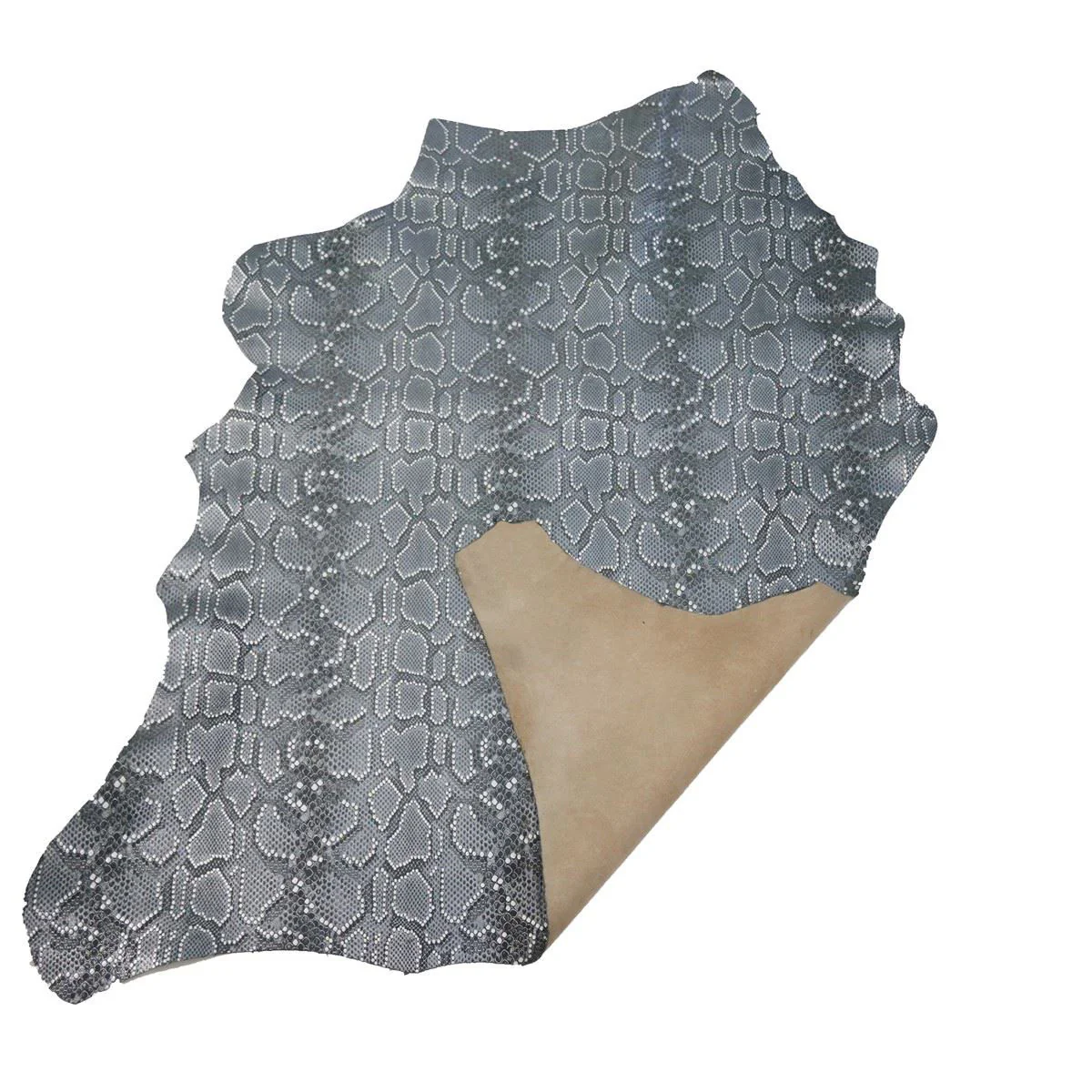 Peau de cuir d'agneau perlé imitation reptile - GRIS BLEU L35 - Image 3