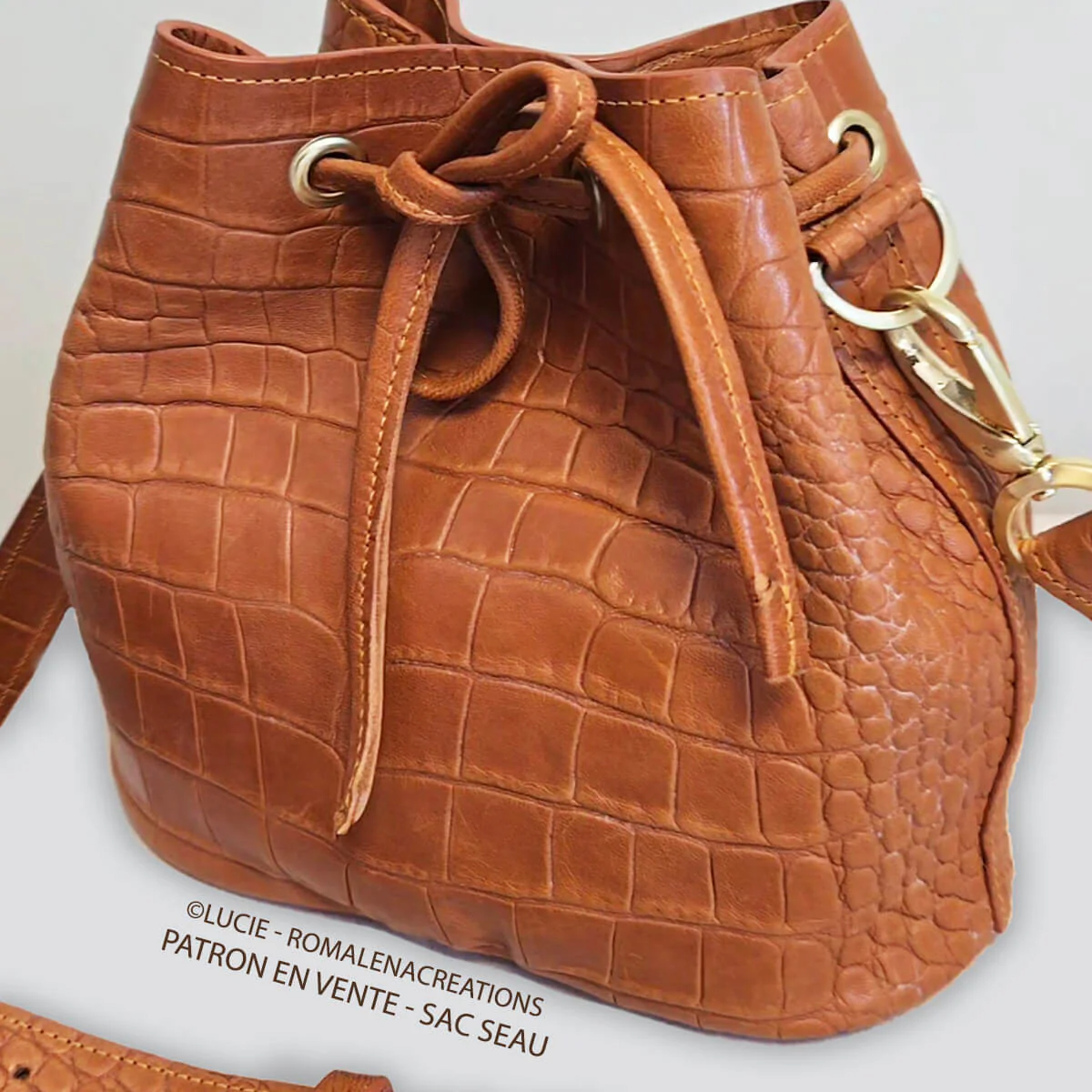 Peau entière de cuir de basane FRANCE imitation Crocodile - ANILINE - COGNAC BAF15 - Image 2
