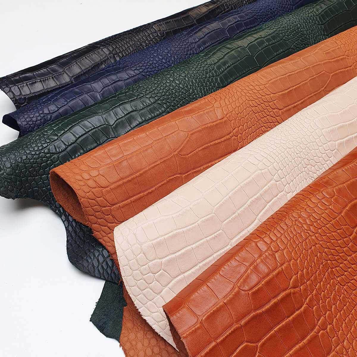 Peau entière de cuir de basane FRANCE imitation Crocodile - ANILINE - NOIR BAF18 - Image 3