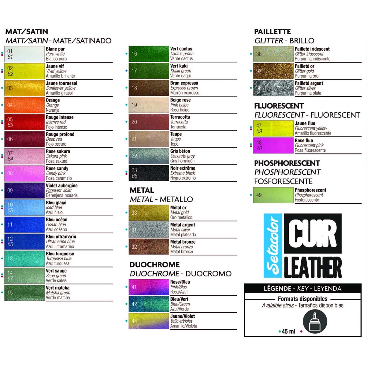Peinture cuir acrylique Setacolor - 45ml - Pébéo - MAT / SATIN - BLANC PUR 01 - Image 3